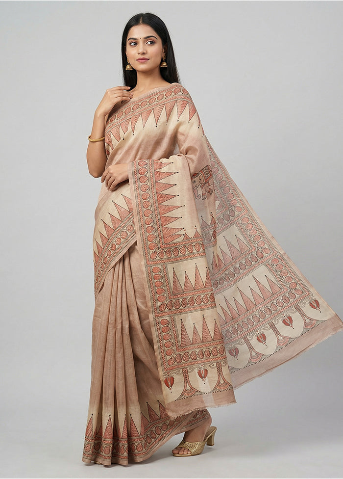 Multicolor Handloom Tussar Pure Silk Saree With Blouse Piece