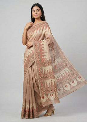 Multicolor Handloom Tussar Pure Silk Saree With Blouse Piece