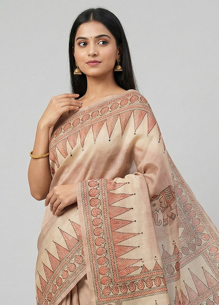 Multicolor Handloom Tussar Pure Silk Saree With Blouse Piece
