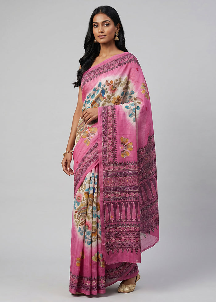 Multicolor Handloom Tussar Pure Silk Saree With Blouse Piece