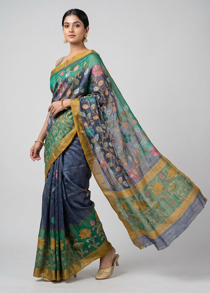 Multicolor Handloom Tussar Pure Silk Saree With Blouse Piece