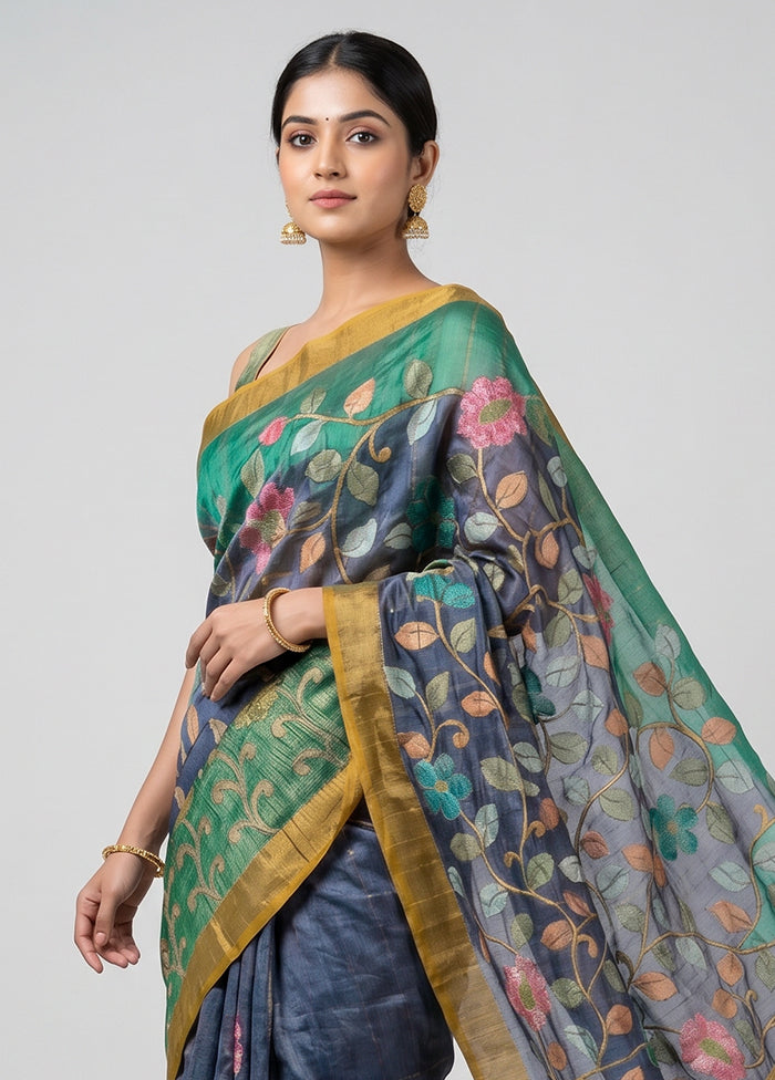 Multicolor Handloom Tussar Pure Silk Saree With Blouse Piece