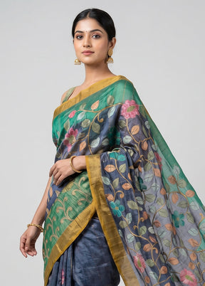 Multicolor Handloom Tussar Pure Silk Saree With Blouse Piece