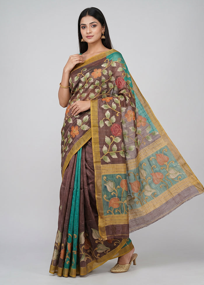 Multicolor Handloom Tussar Pure Silk Saree With Blouse Piece