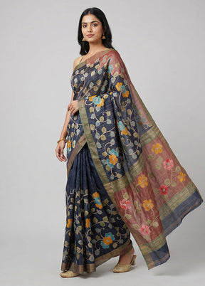 Multicolor Handloom Tussar Pure Silk Saree With Blouse Piece