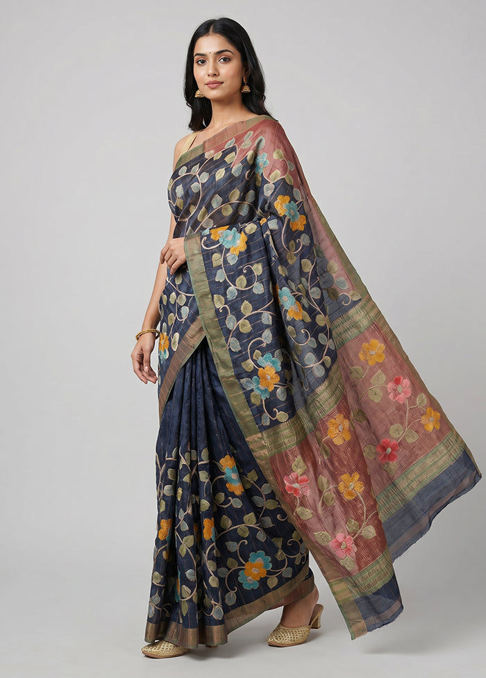 Multicolor Handloom Tussar Pure Silk Saree With Blouse Piece