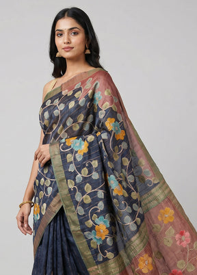 Multicolor Handloom Tussar Pure Silk Saree With Blouse Piece