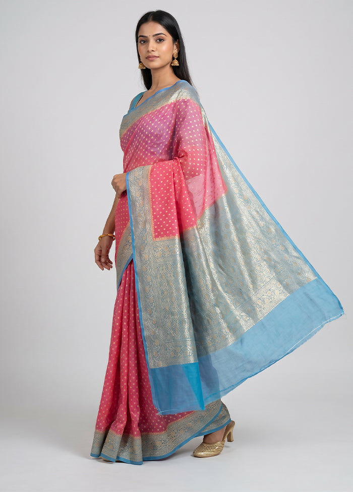 Pink Handloom Pure Georgette Saree With Blouse Piece