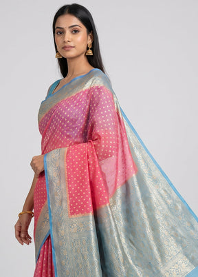 Pink Handloom Pure Georgette Saree With Blouse Piece