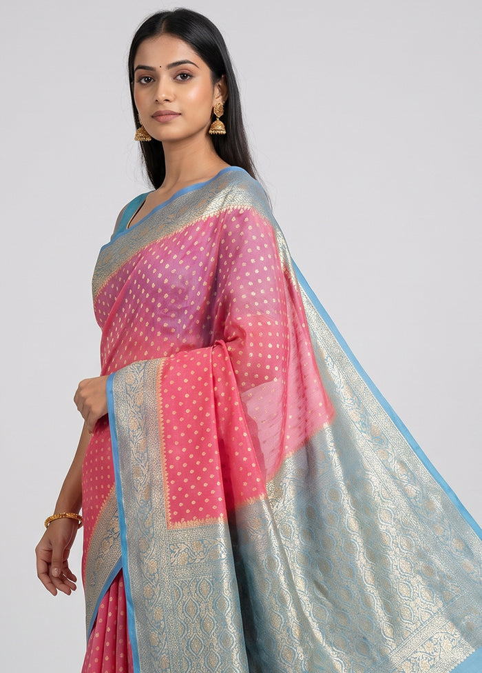 Pink Handloom Pure Georgette Saree With Blouse Piece