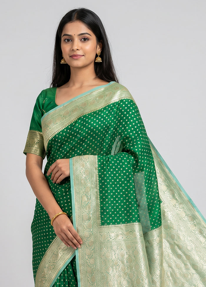 Green Handloom Pure Georgette Saree With Blouse Piece