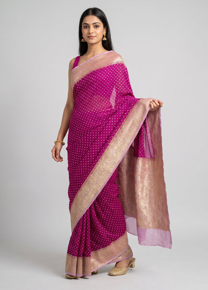 Purple Handloom Pure Georgette Saree With Blouse Piece