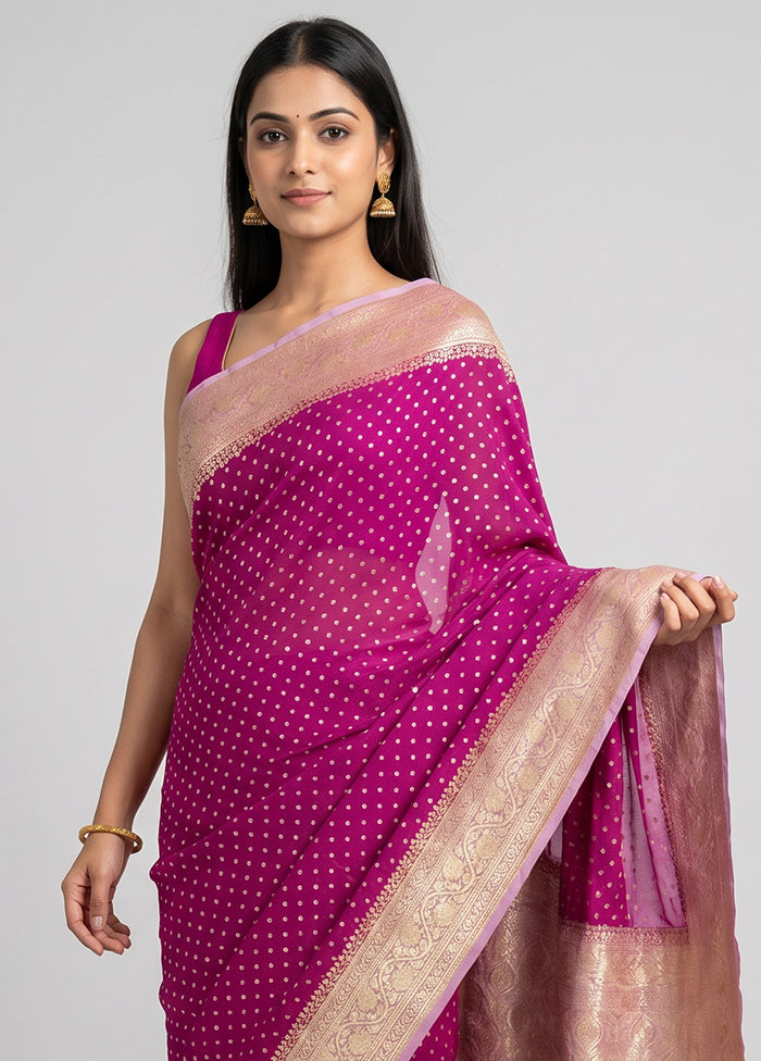 Purple Handloom Pure Georgette Saree With Blouse Piece