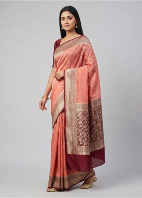 Pink Handloom Pure Georgette Saree With Blouse Piece