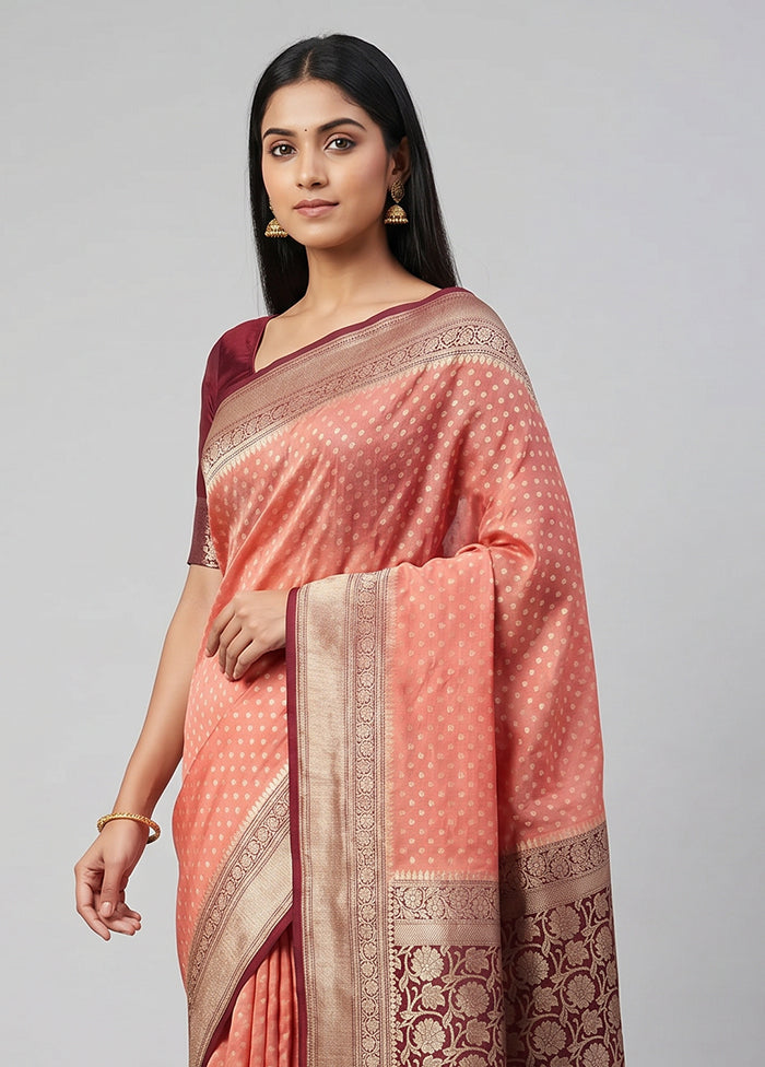 Pink Handloom Pure Georgette Saree With Blouse Piece