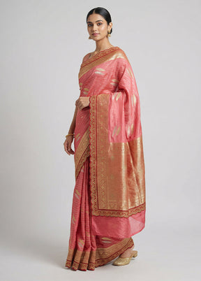 Pink Dupion Silk Saree With Blouse Piece
