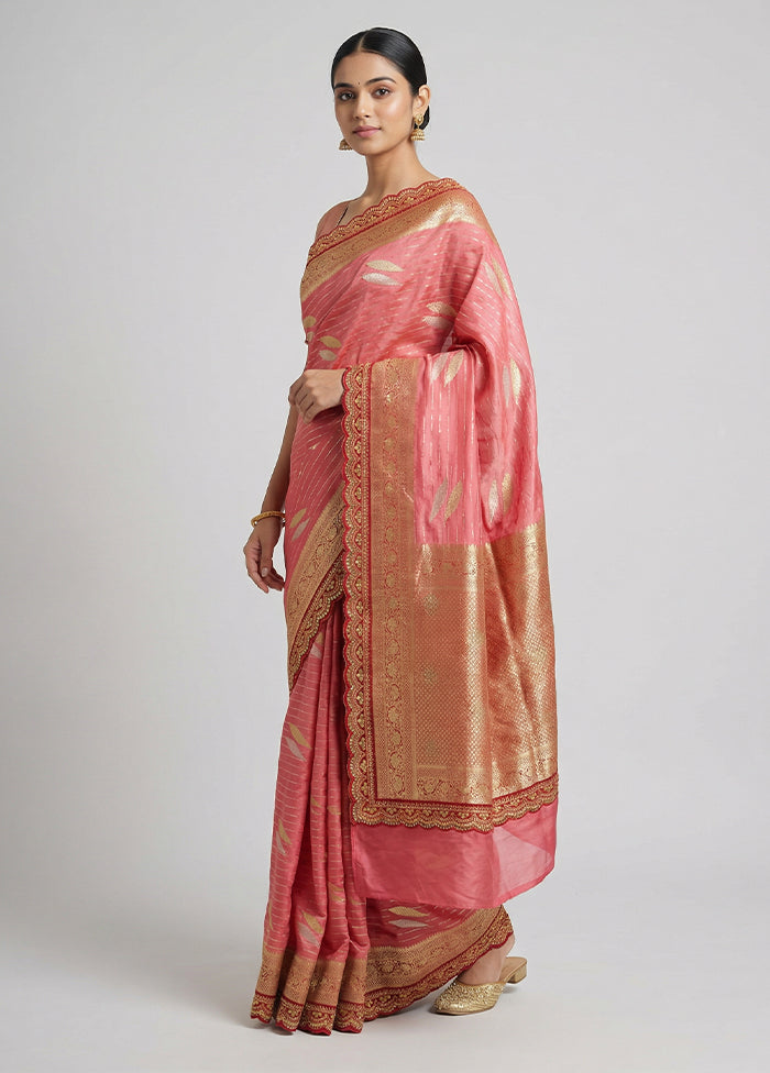 Pink Dupion Silk Saree With Blouse Piece