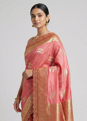 Pink Dupion Silk Saree With Blouse Piece