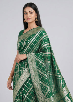 Green Handloom Pure Georgette Saree With Blouse Piece