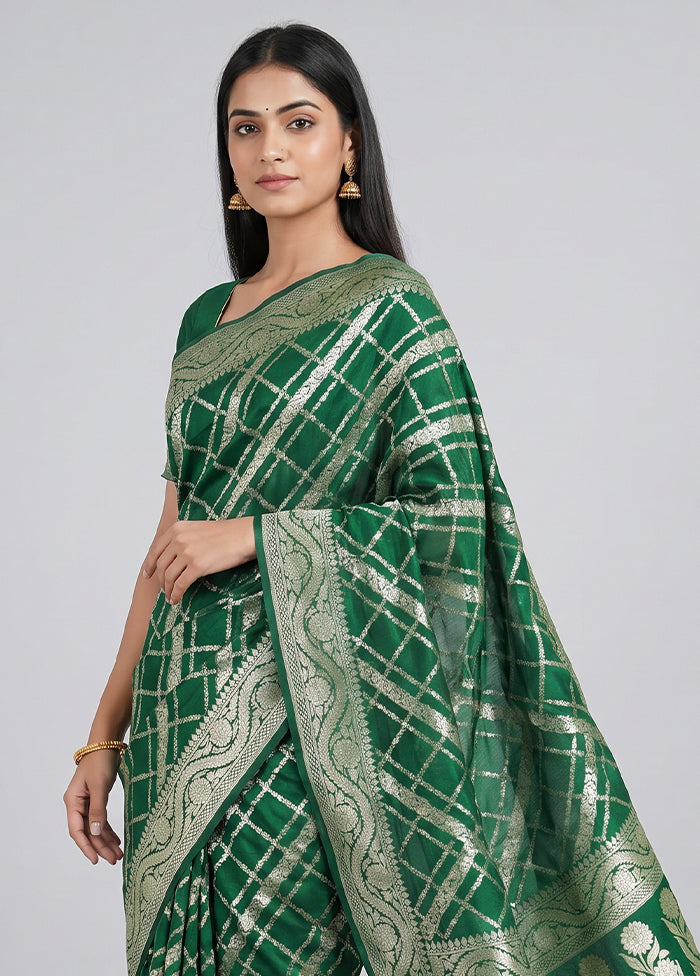 Green Handloom Pure Georgette Saree With Blouse Piece