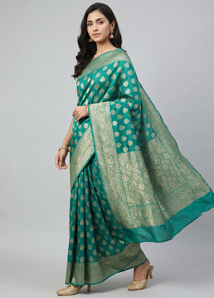Green Handloom Pure Georgette Saree With Blouse Piece