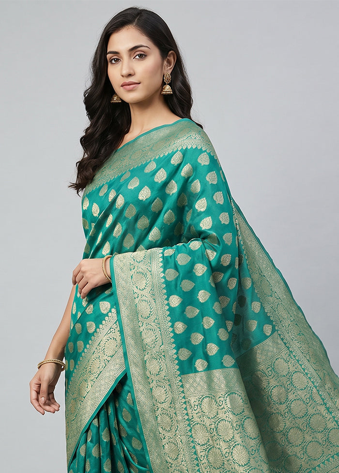 Green Handloom Pure Georgette Saree With Blouse Piece