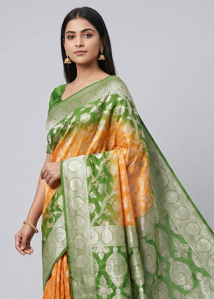 Yellow Handloom Pure Georgette Saree With Blouse Piece