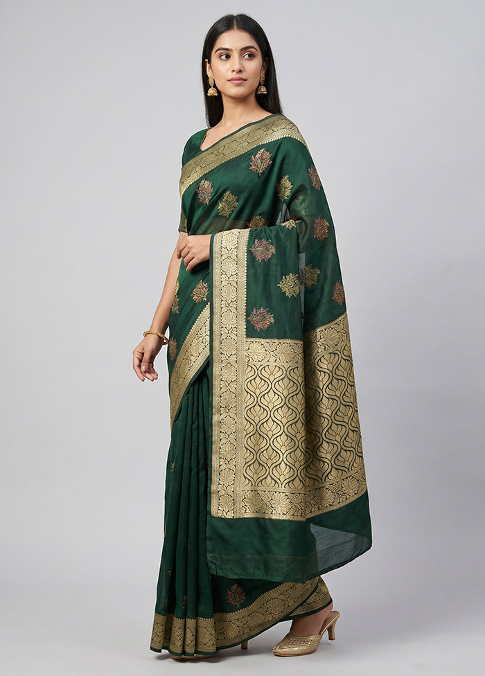 Green Handloom Pure Georgette Saree With Blouse Piece