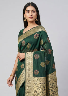 Green Handloom Pure Georgette Saree With Blouse Piece