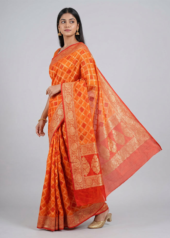 Orange Handloom Pure Georgette Saree With Blouse Piece