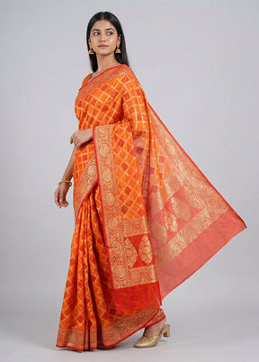 Orange Handloom Pure Georgette Saree With Blouse Piece