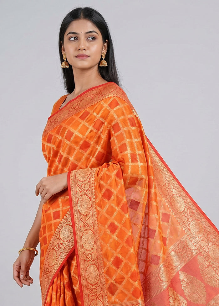Orange Handloom Pure Georgette Saree With Blouse Piece