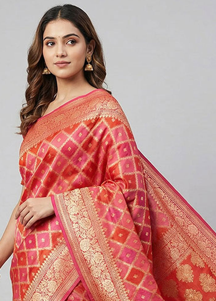 Pink Handloom Pure Georgette Saree With Blouse Piece