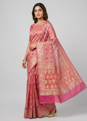 Pink Handloom Pure Georgette Saree With Blouse Piece