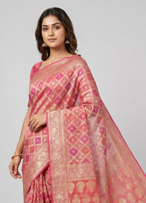 Pink Handloom Pure Georgette Saree With Blouse Piece