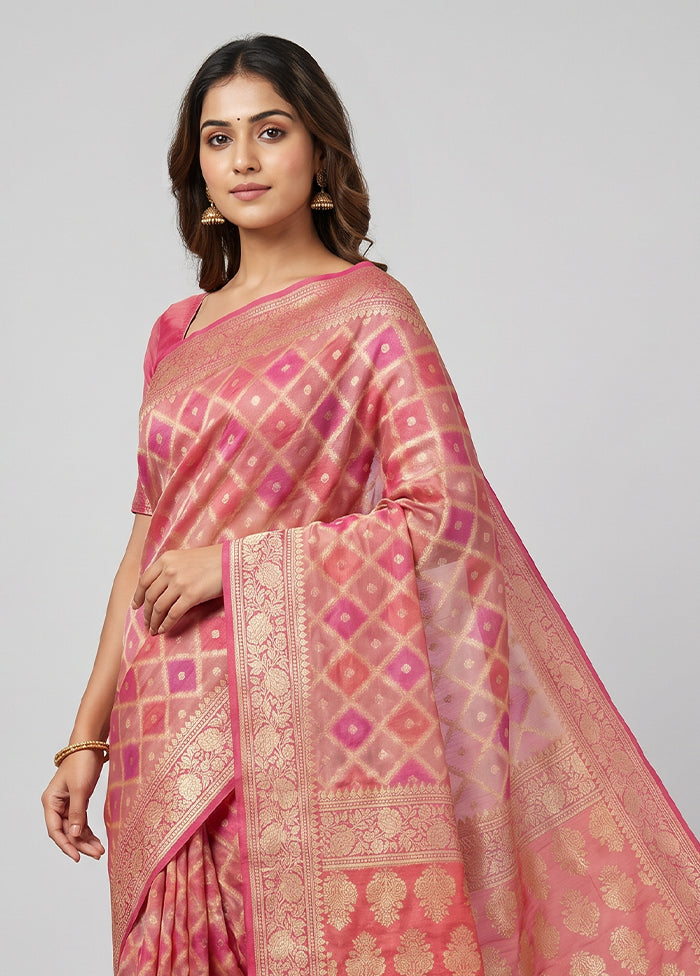 Pink Handloom Pure Georgette Saree With Blouse Piece
