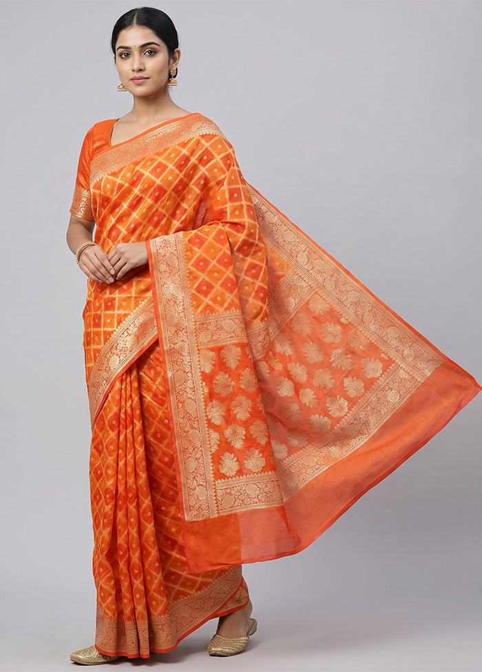 Yellow Handloom Pure Georgette Saree With Blouse Piece