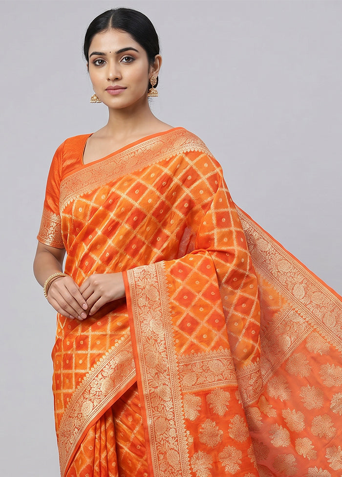 Yellow Handloom Pure Georgette Saree With Blouse Piece