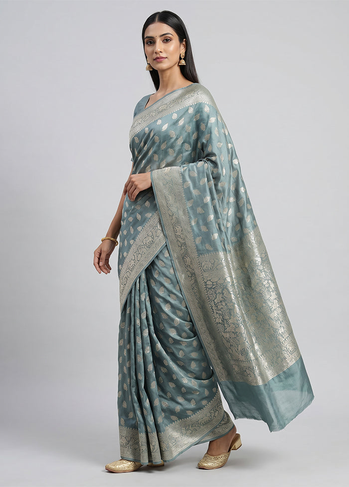 Blue Handloom Pure Georgette Saree With Blouse Piece