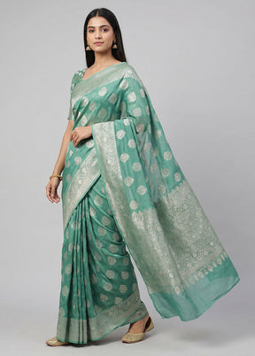 Blue Handloom Pure Georgette Saree With Blouse Piece
