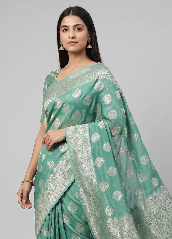 Blue Handloom Pure Georgette Saree With Blouse Piece