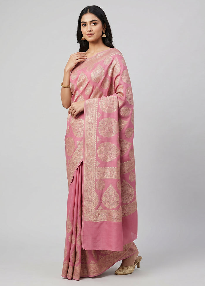 Purple Handloom Pure Georgette Saree With Blouse Piece
