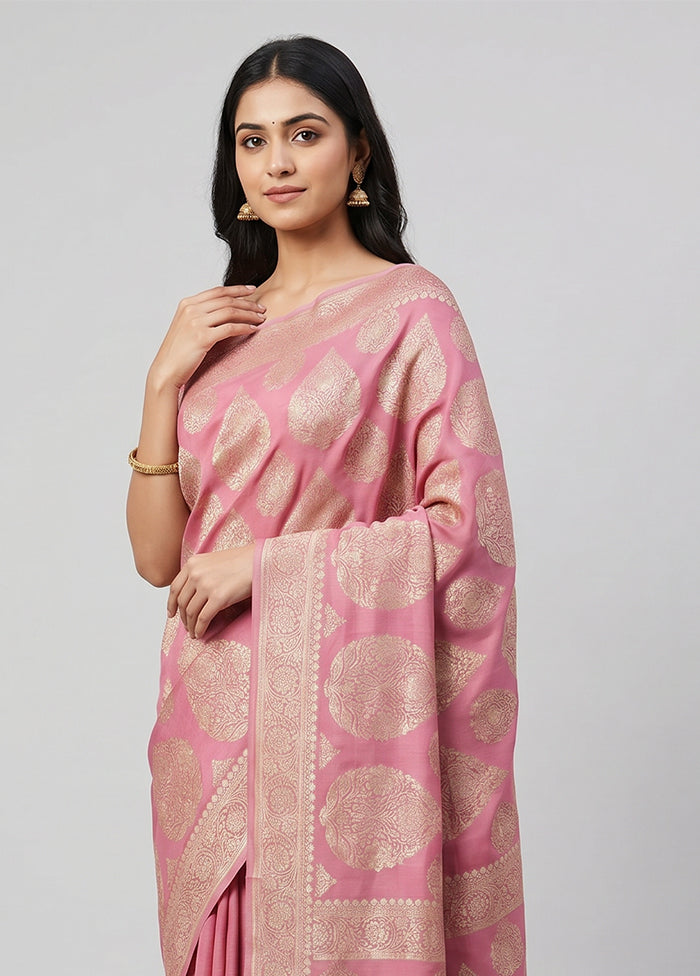 Purple Handloom Pure Georgette Saree With Blouse Piece