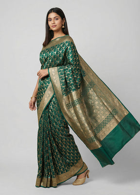 Green Banarasi Silk Saree With Blouse Piece