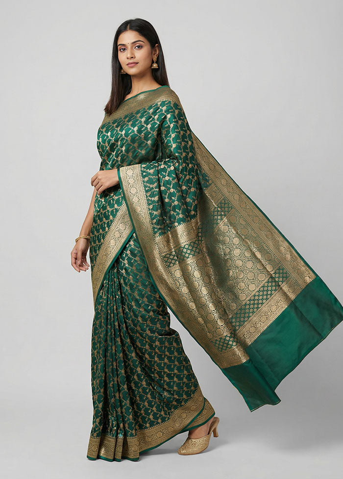 Green Banarasi Silk Saree With Blouse Piece