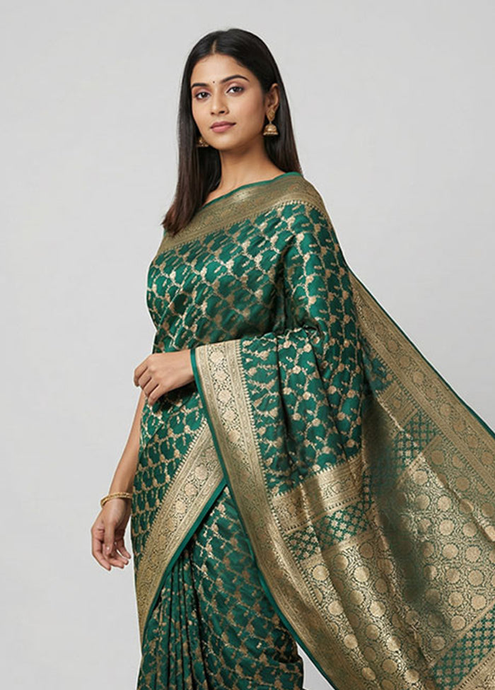 Green Banarasi Silk Saree With Blouse Piece