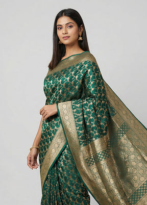 Green Banarasi Silk Saree With Blouse Piece