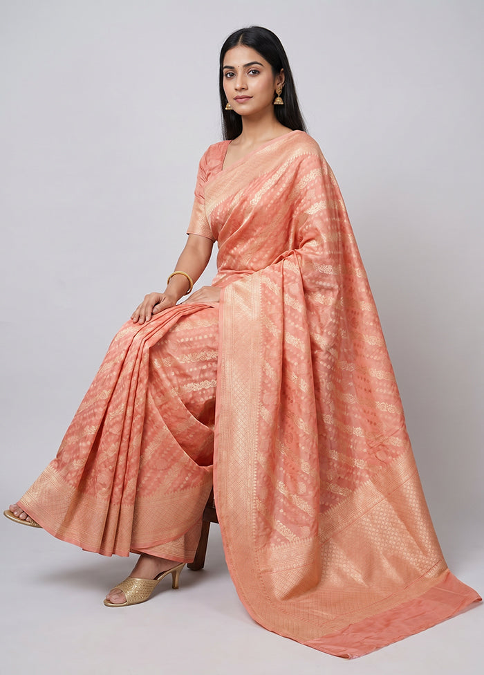 Pink Kora Silk Saree With Blouse Piece