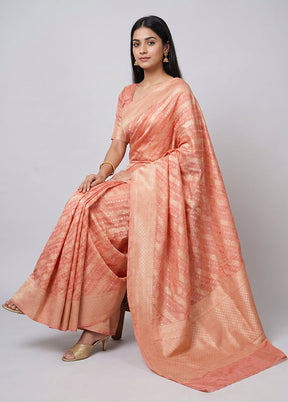 Pink Kora Silk Saree With Blouse Piece