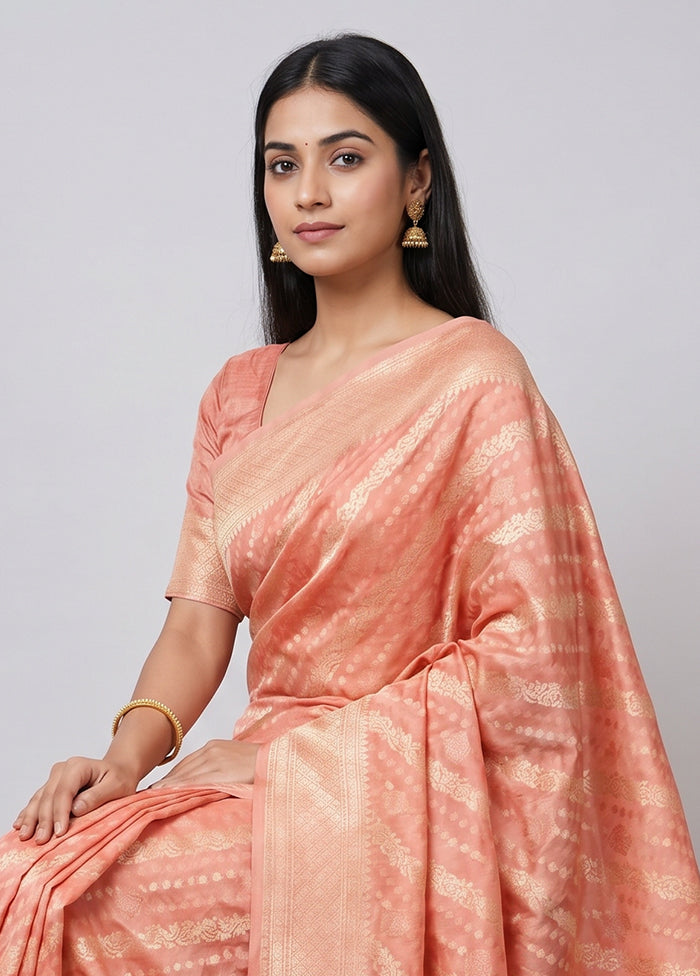 Pink Kora Silk Saree With Blouse Piece